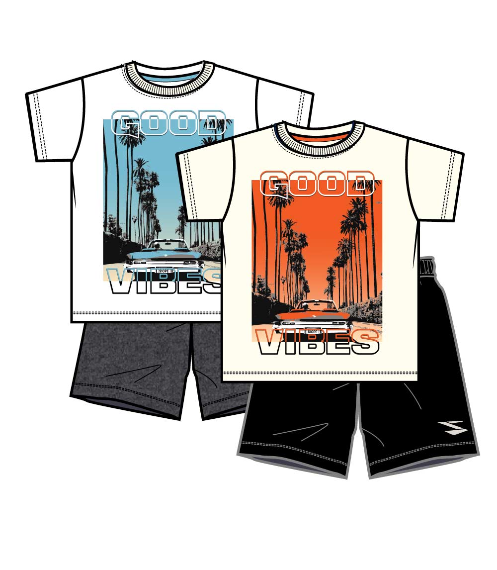 S1OPE Jersey Top "Good Vibes" Screen Athletic Shorts-1355804