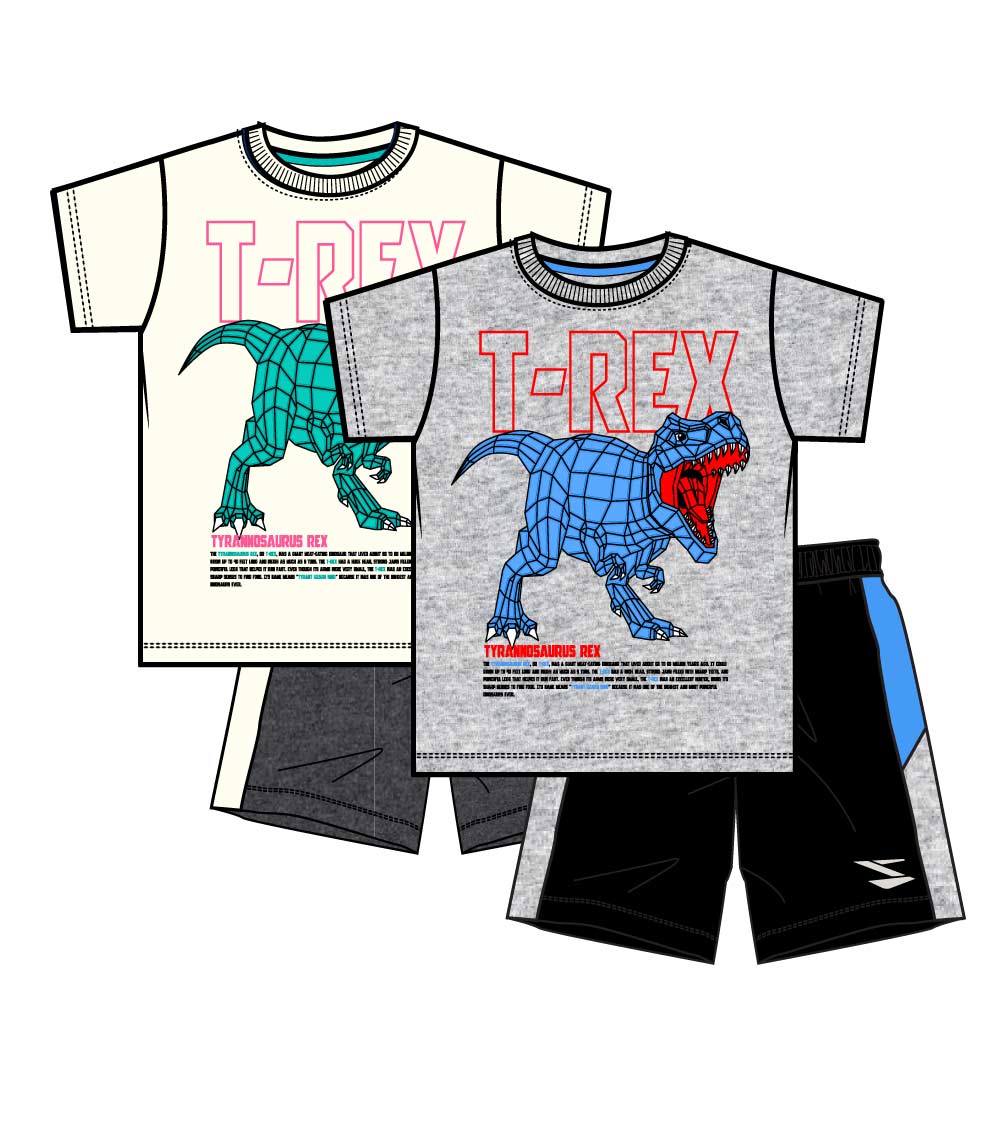 S1OPE Jersey Top T-Rex Screen Athletic Shorts-1369001