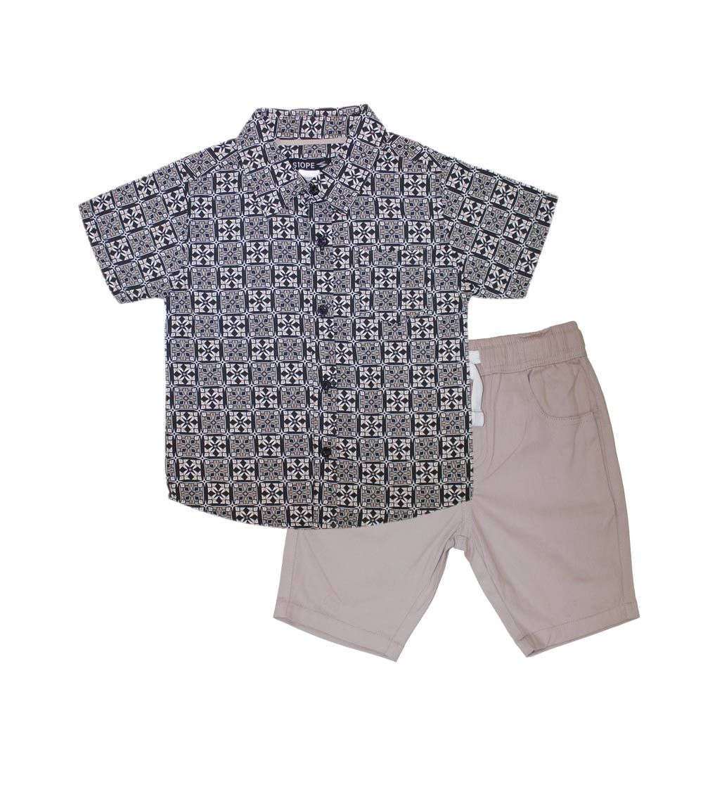 S1OPE Woven Printed Top and Twill Shorts - 1440502