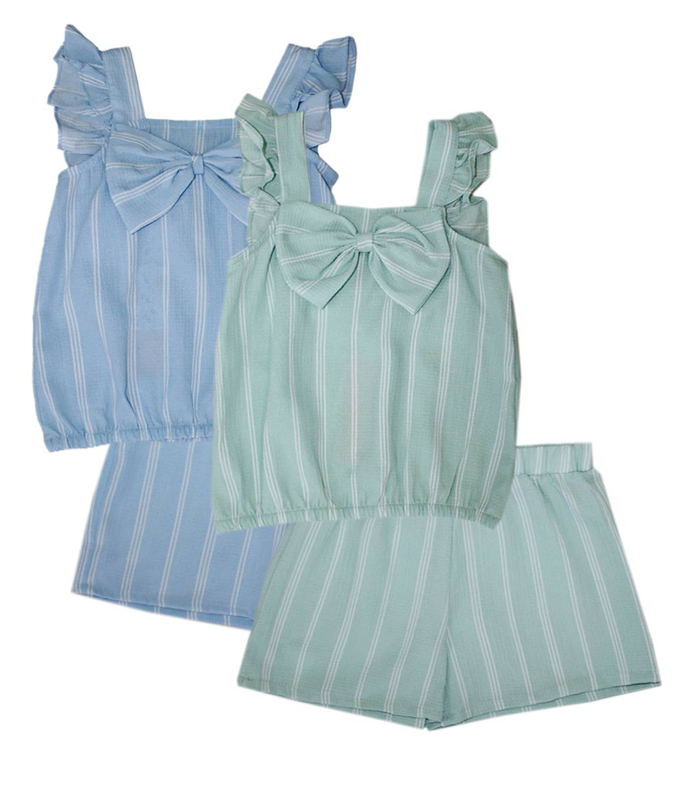 GIRLS PINK Top with Bow and Ruffle on Straps Woven Short Set - 2145704