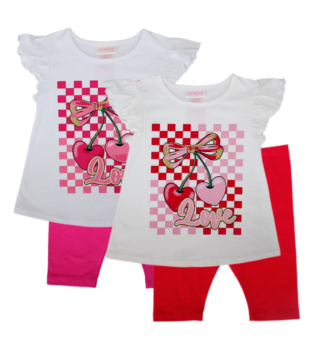 GIRLS PINK Love Checkerboard Screen Top W Biker Legging Set - 2241702