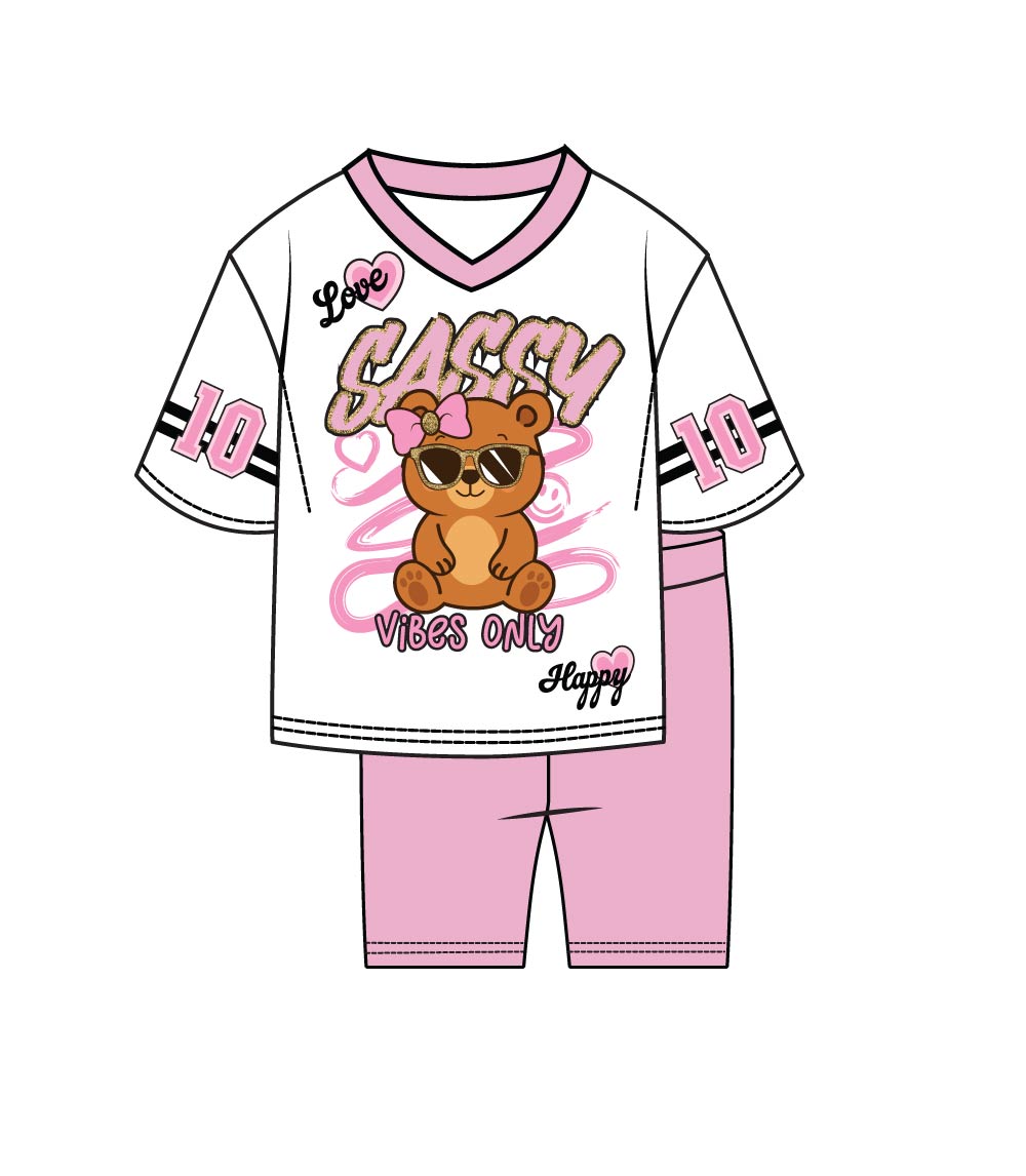 GIRLS PINK Oversized T-Shirt W Sassy Bear Screen Top and Biker Legging - 2249902