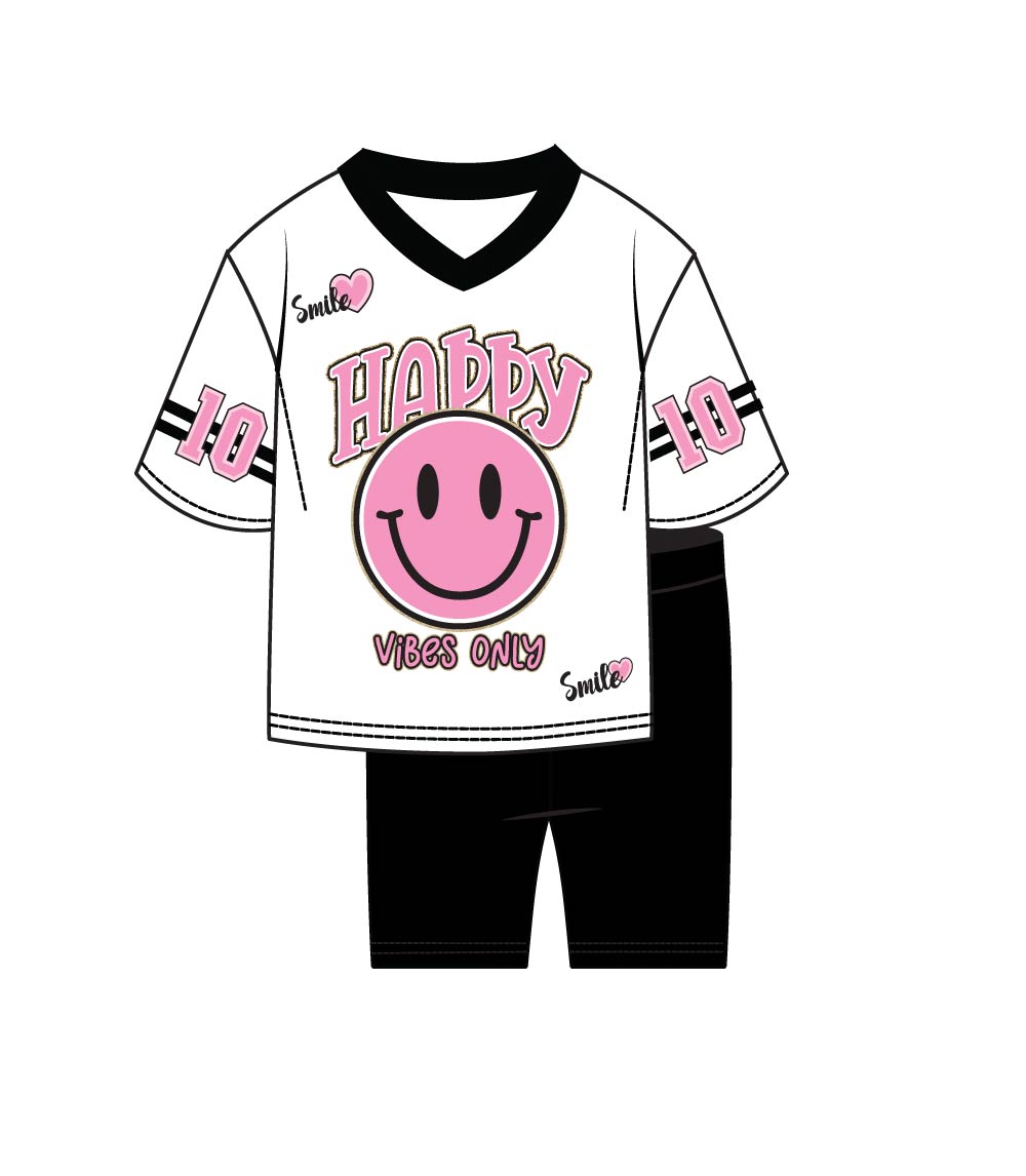 GIRLS PINK Oversized T-Shirt Happy Face Screen Top and Biker Legging - 2284704