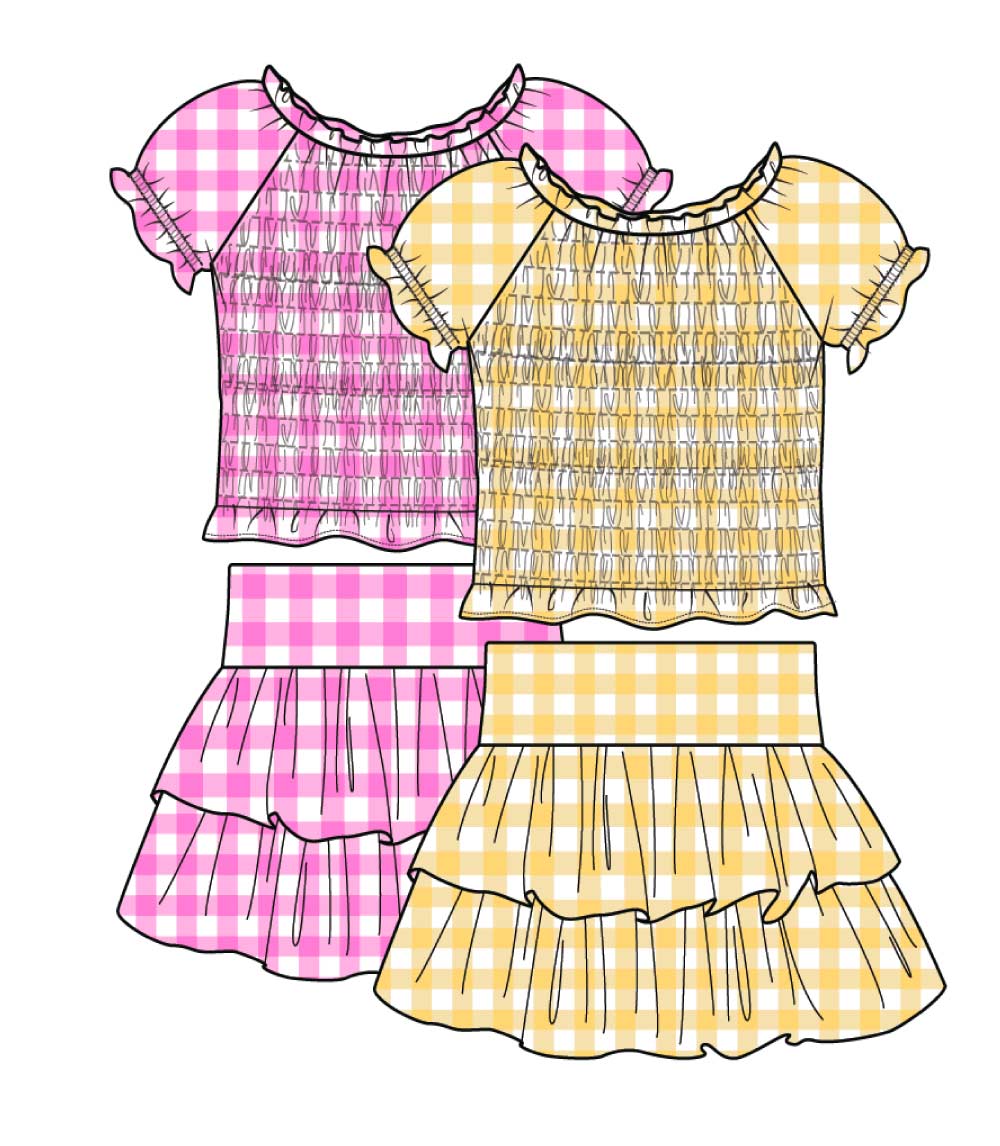 GIRLS PINK Textured Woven Smocked Top with Skirt Set - 2406802