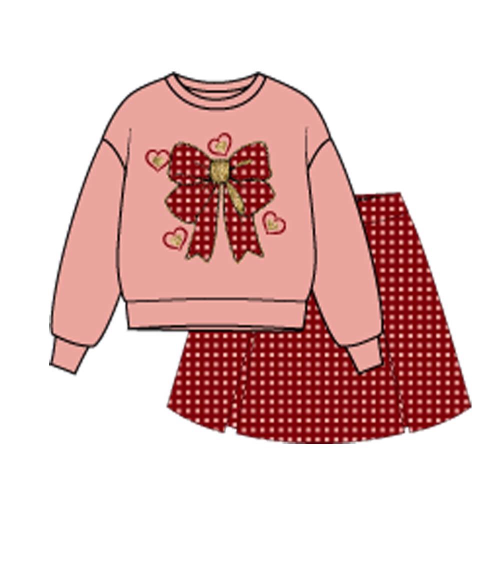 GIRLS PINK Bow w Hearts Applique Fleece Top and Double Knit Skirt - 2416402