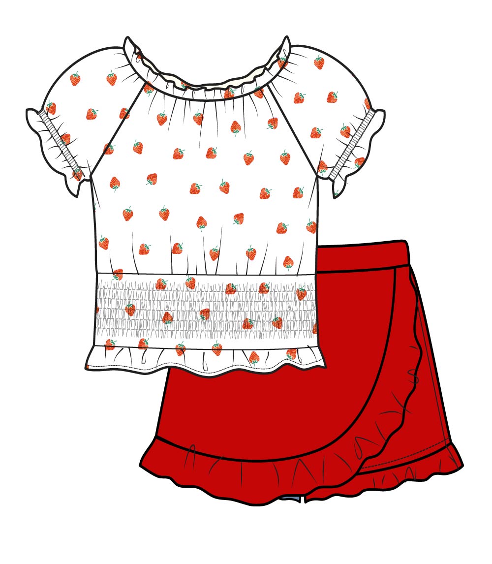 Top abullonado rosa aguamarina con lazo y falda pantalón vaquera para niña - 2466702