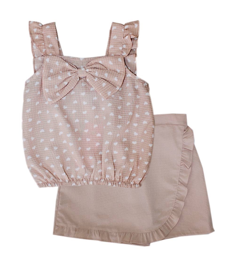 Conjunto de top rosa con bajo de volantes y falda pantalón para niña - 2445302
