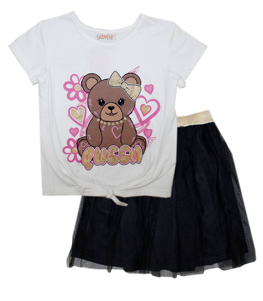 GIRLS PINK Blusa con estampado de osito de peluche rosa para niña con falda de tul - 2466527