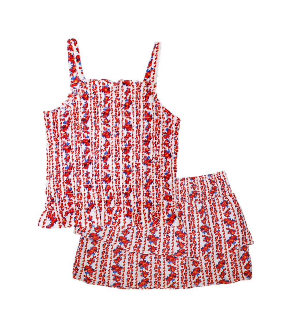 GIRLS PINK Textured Woven Smocked Top W Ruffle Skirt Set- 2467602