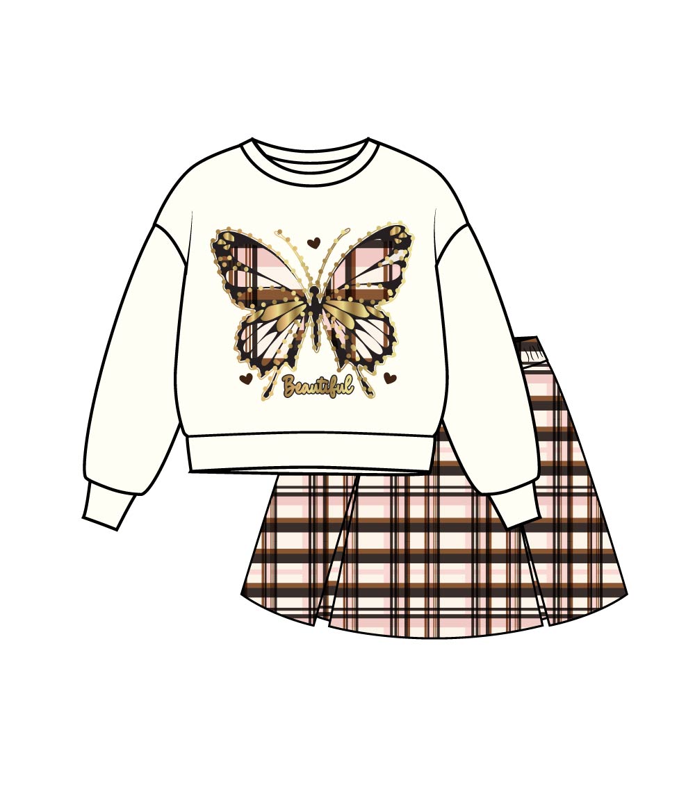 GIRLS PINK Butterfly Applique Fleece Top and Double Knit Skirt - 2470067