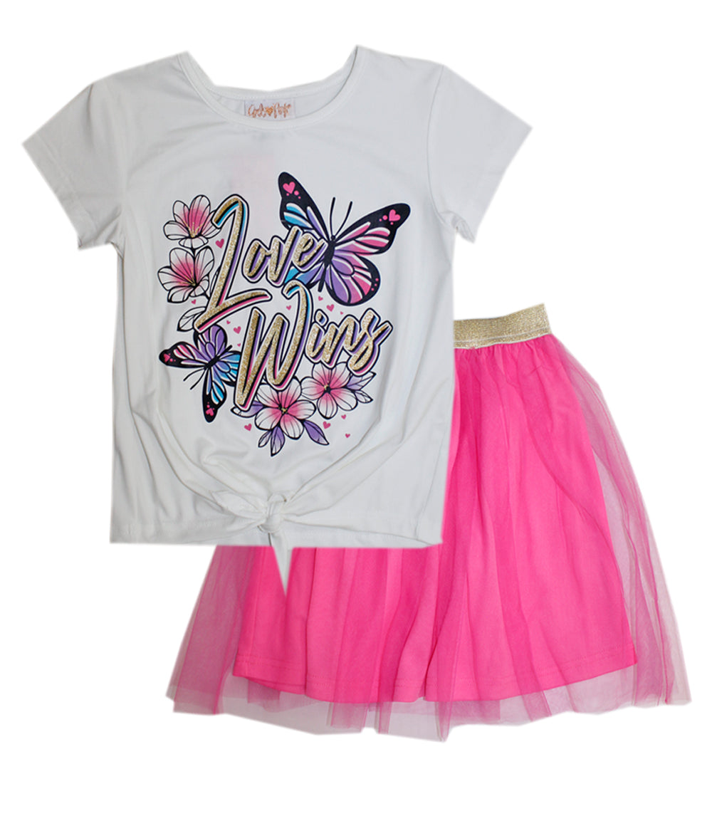 Top con estampado de mariposas y falda de tul para niña rosa - 2480727
