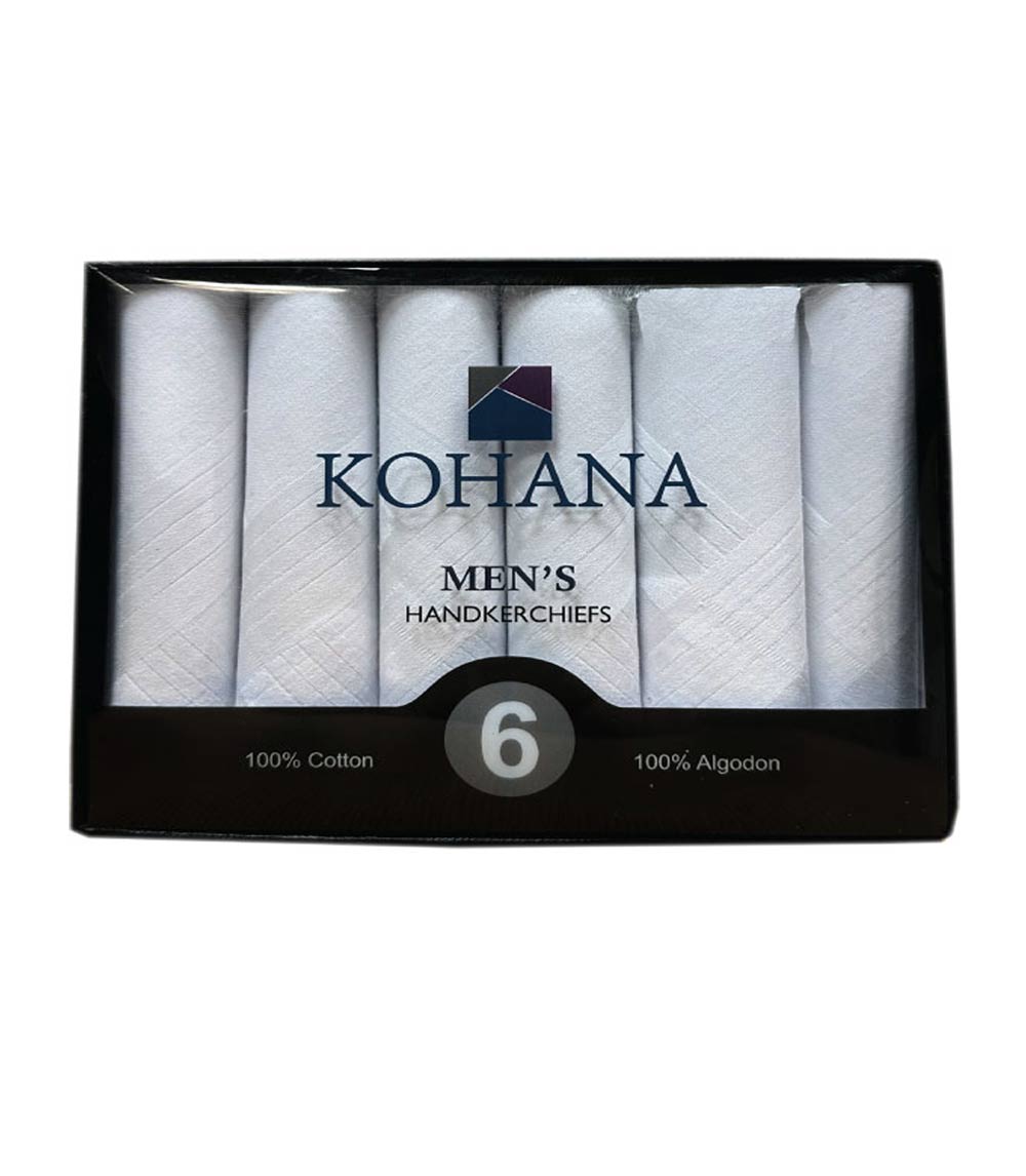 Men's Woven Cotton Handkerchiefs - White / 6 PACK - 26706
