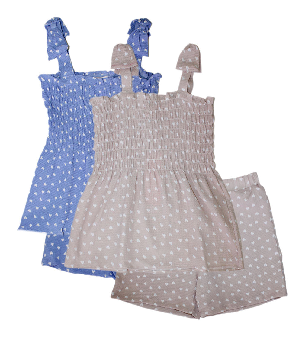 GIRLS PINK Smocked Top With Bows On Straps Woven Short Set - 2802201