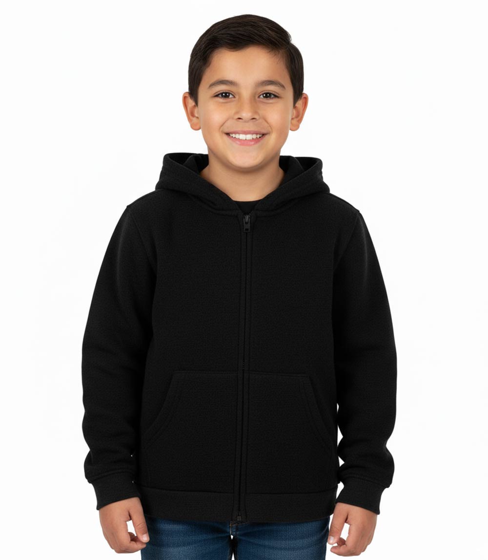 Chaqueta polar con capucha y cremallera frontal para niños de 4 a 7 años, color negro - 0283204