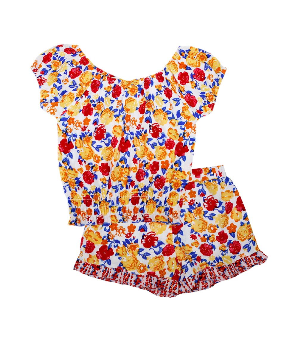 GIRLS PINK Top W Elastic Neck Hem And Ruffle Short Set - 2879402