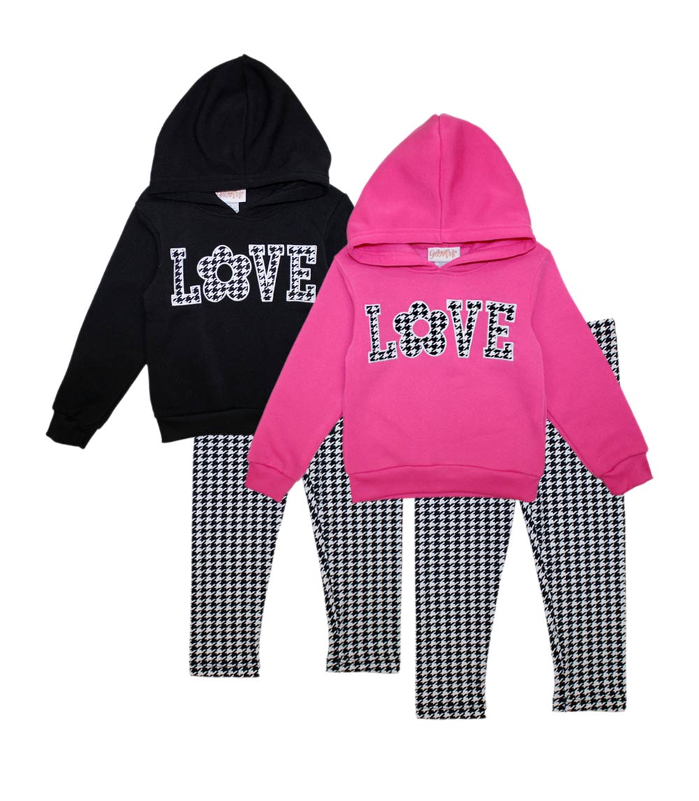 GIRLS PINK Love Screen Hooded Fleece Top w Plaid Legging Set-7340402