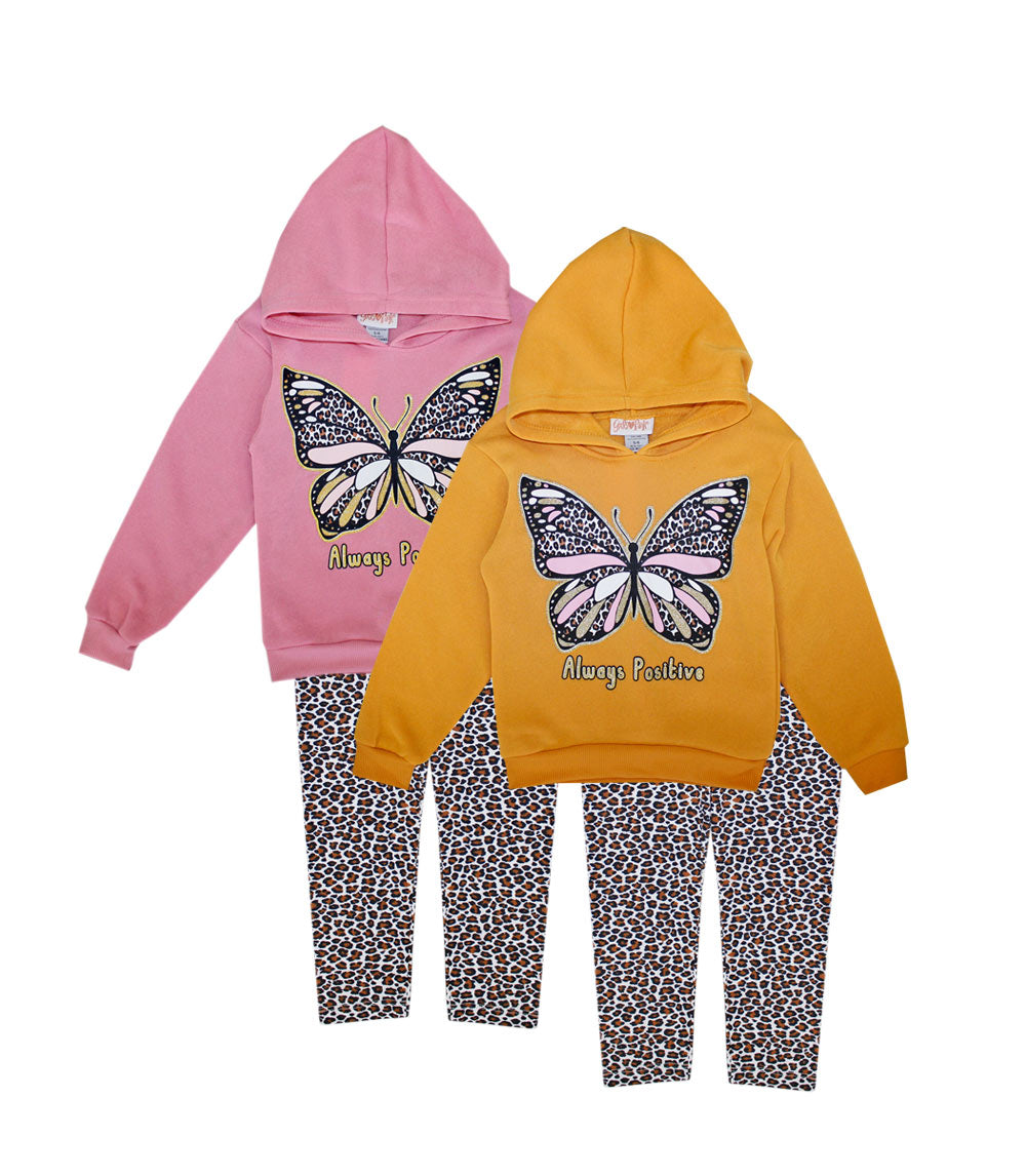 Conjunto de leggings polares con capucha y mariposas rosas para niña - 7345767