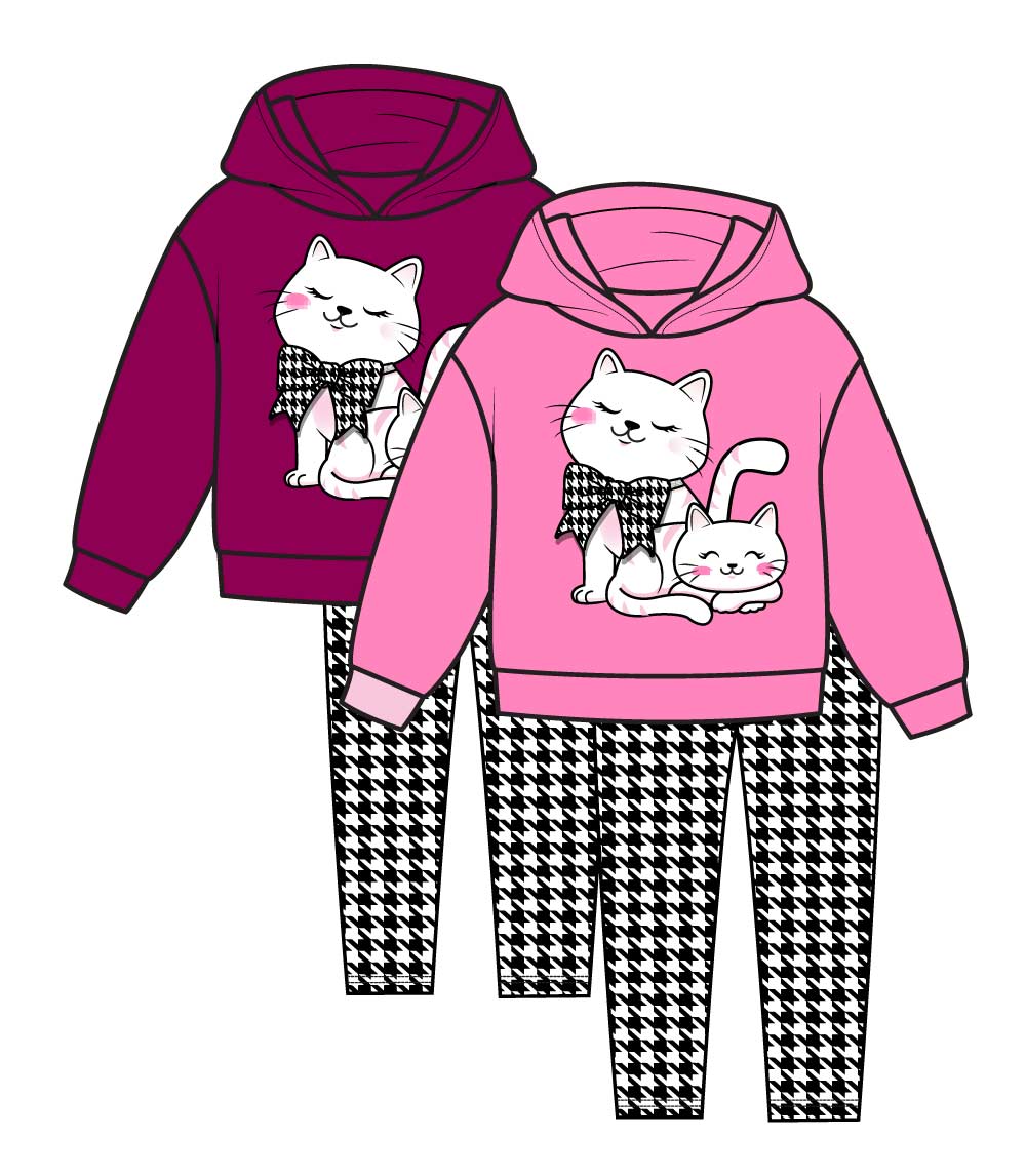 GIRLS PINK Kitty Screen with 3D Bow Hooded Fleece w Printed Legging Set-7362802