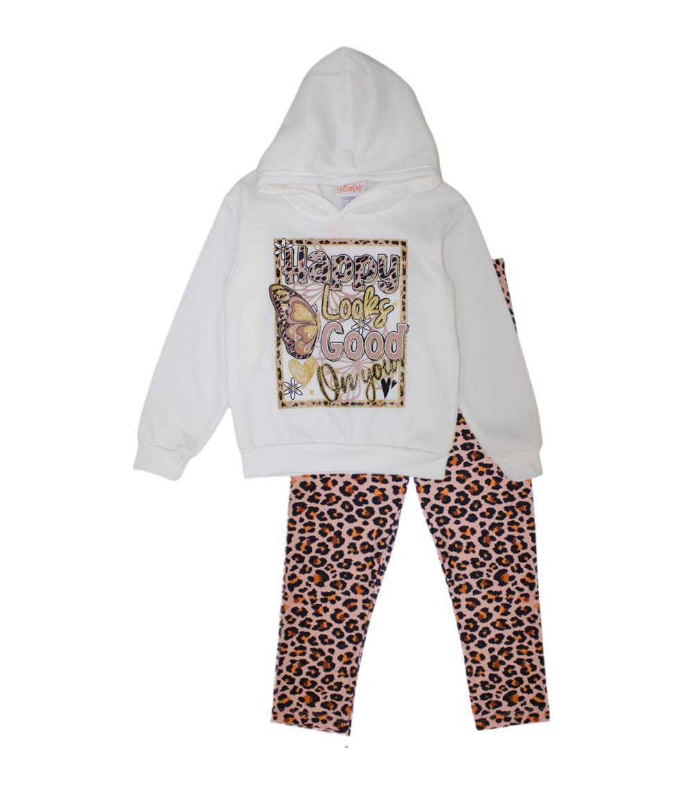 Conjunto de leggings con capucha y estampado animal de polar con estampado de mariposas para niña en color rosa - 7389304