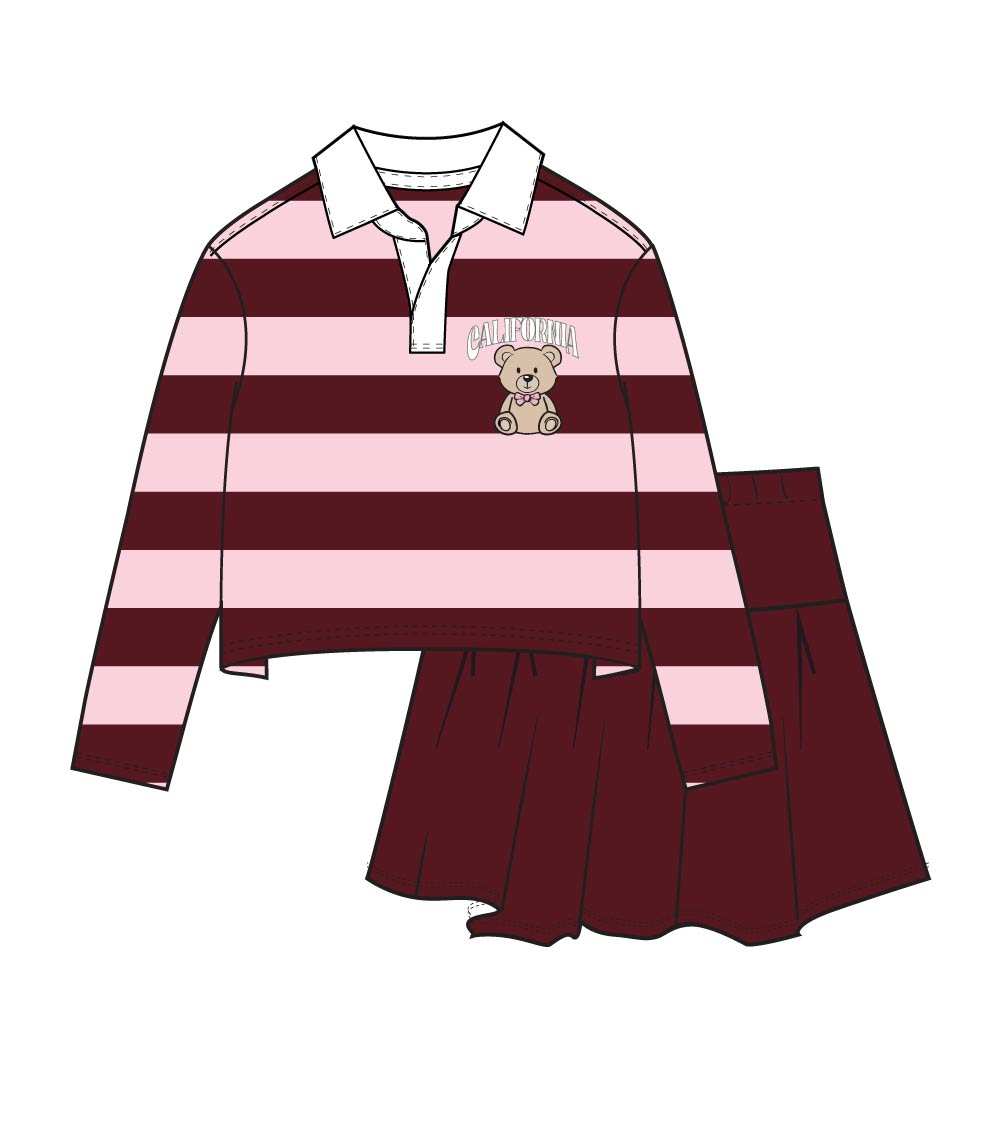 GIRLS PINK Polo Long Sleeve Collar Top and Skirt Set - 7438627