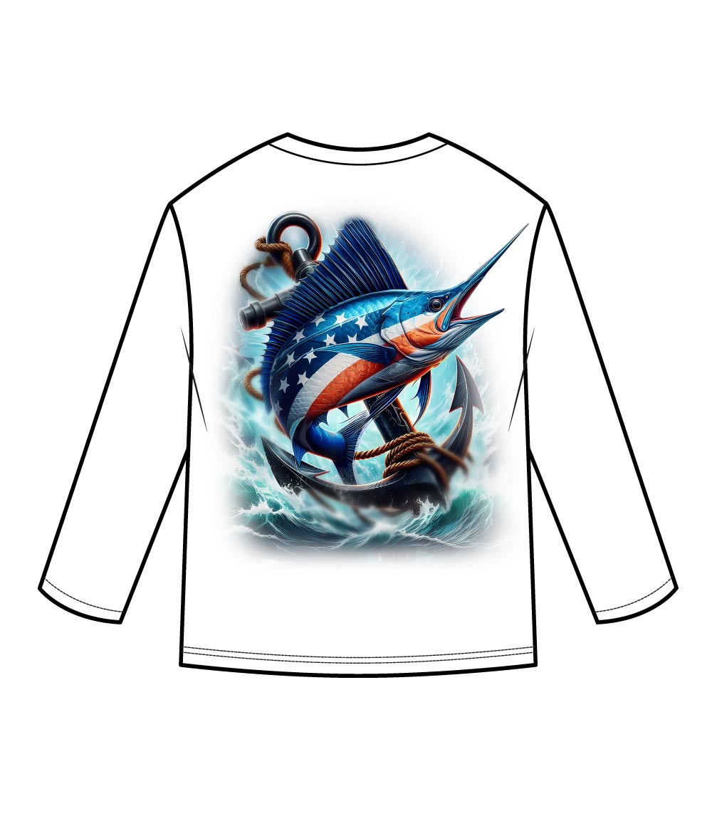 Men Performance L/S Top Fish Design with USA Flag - 7600109