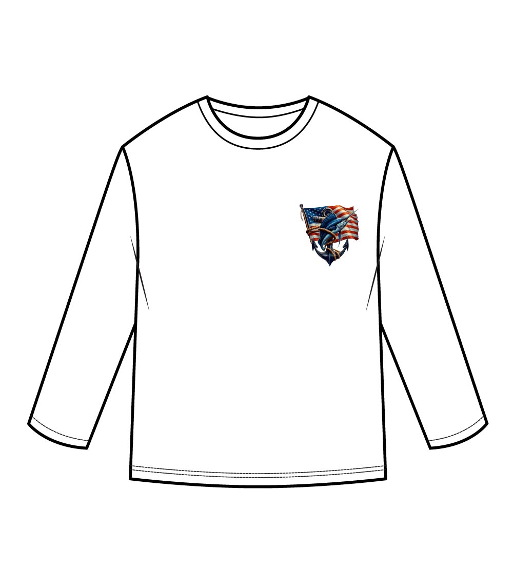 Men Performance L/S Top Fish Design with USA Flag - 7600109