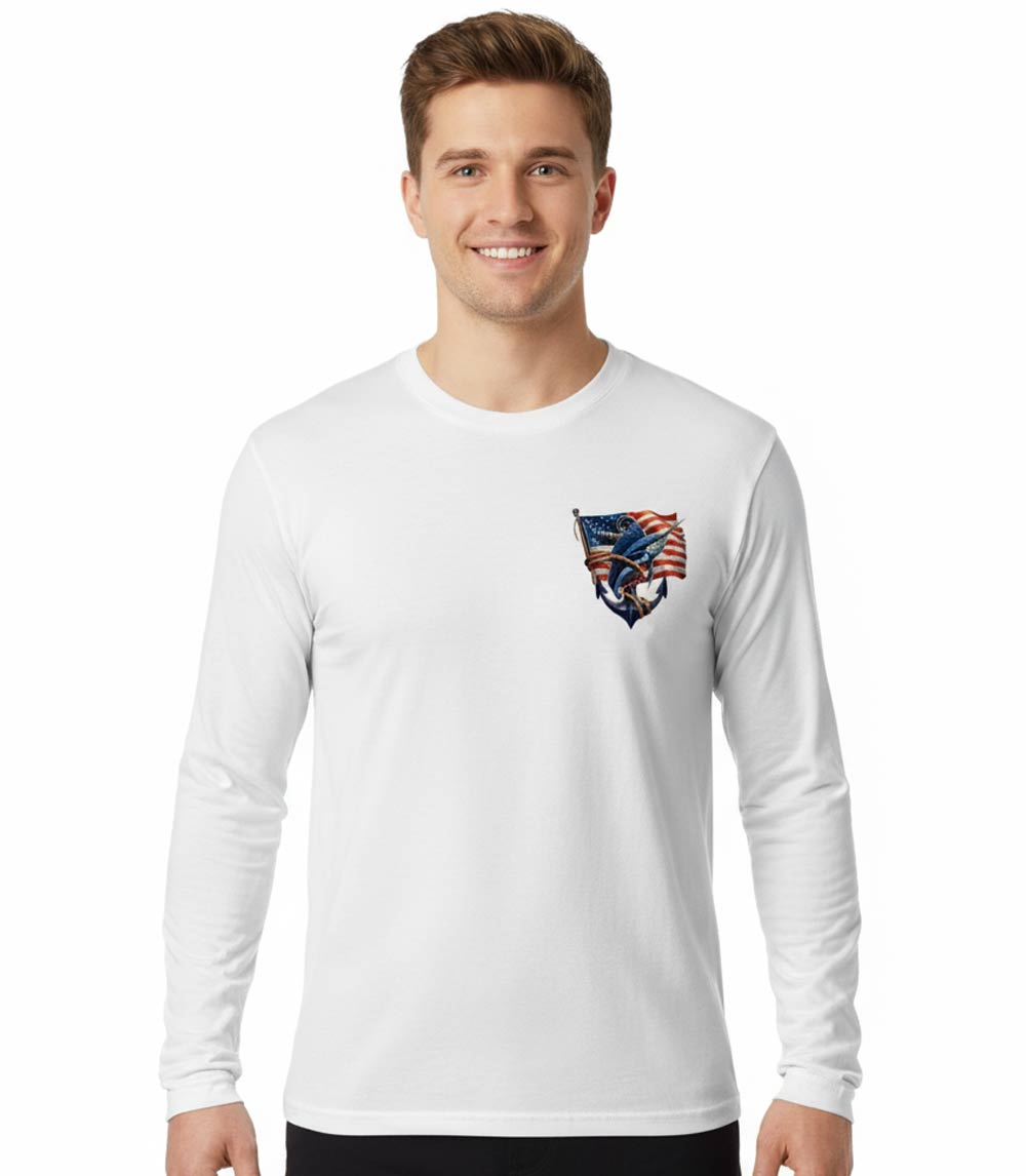 Men Performance L/S Top Fish Design with USA Flag - 7600109
