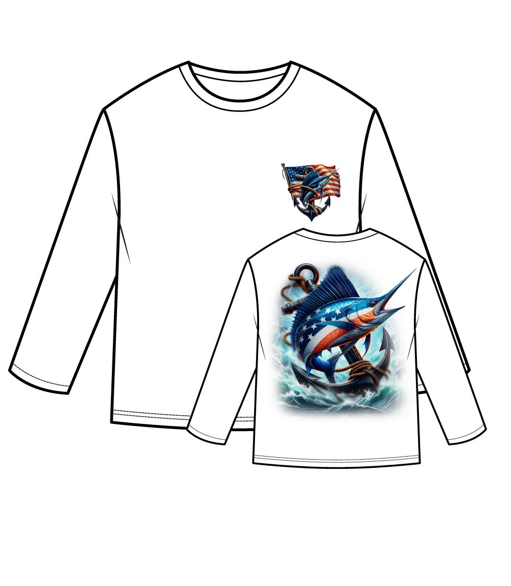 Men Performance L/S Top Fish Design with USA Flag - 7600109
