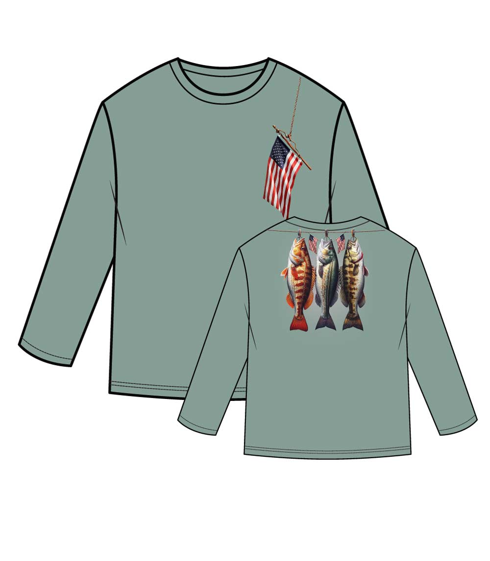 Men Performance L/S Top Fish on Hook Design USA Flag - 7643109