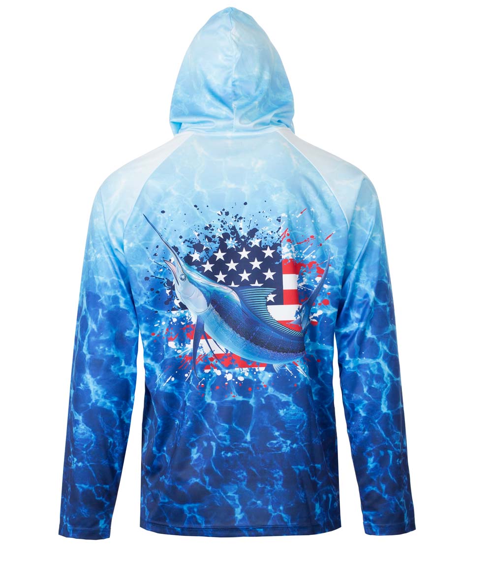 Boys Performance Hoodie Top Fish USA Flag Graphic-7648088