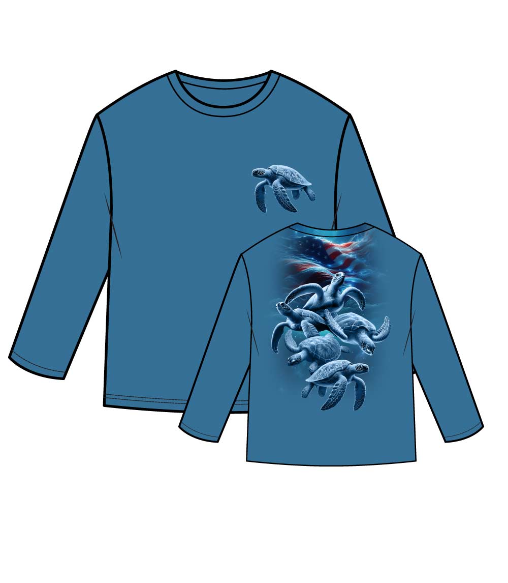 Men Performance L/S Top Turtles Design with USA Flag - 7655509