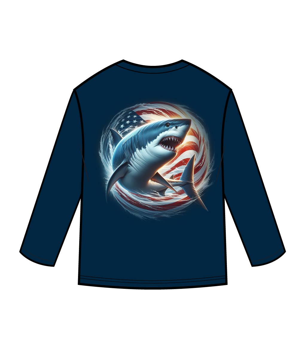 Men Performance L/S Top Shark with USA Flag Design - 7678209
