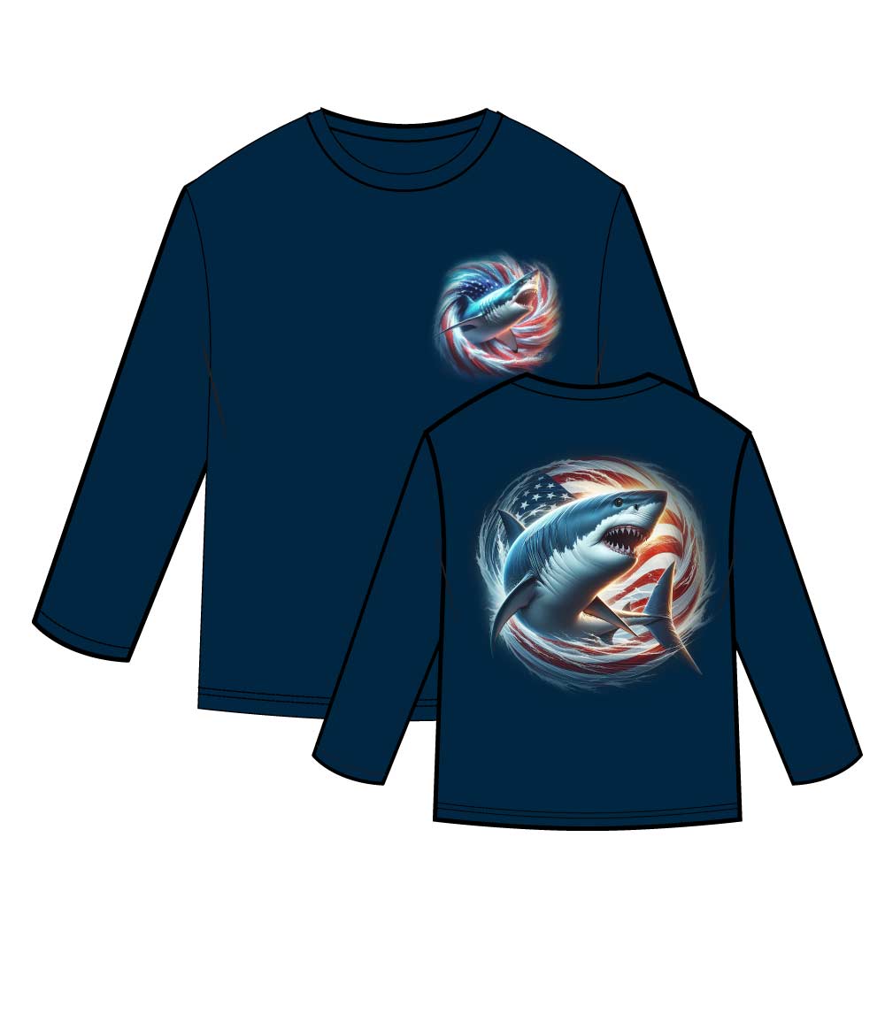 Men Performance L/S Top Shark with USA Flag Design - 7678209