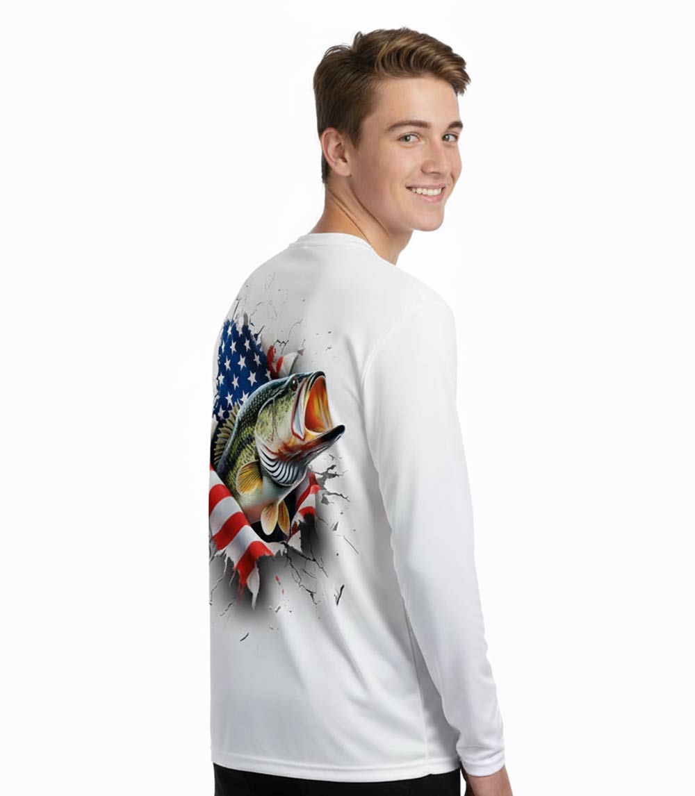 Men Performance L/S Top Fish with USA Flag Design - 7689709