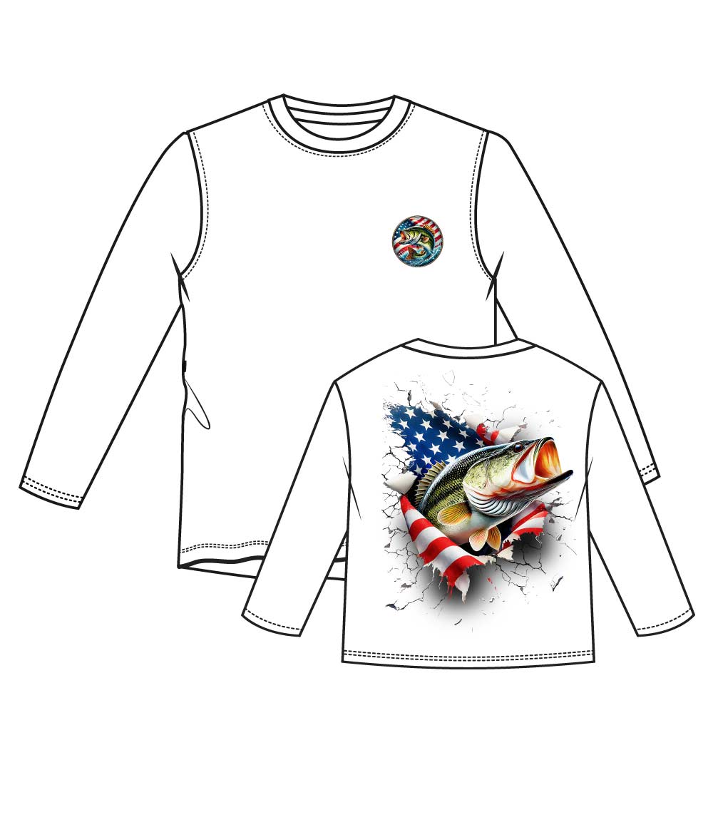 Men Performance L/S Top Fish with USA Flag Design - 7689709