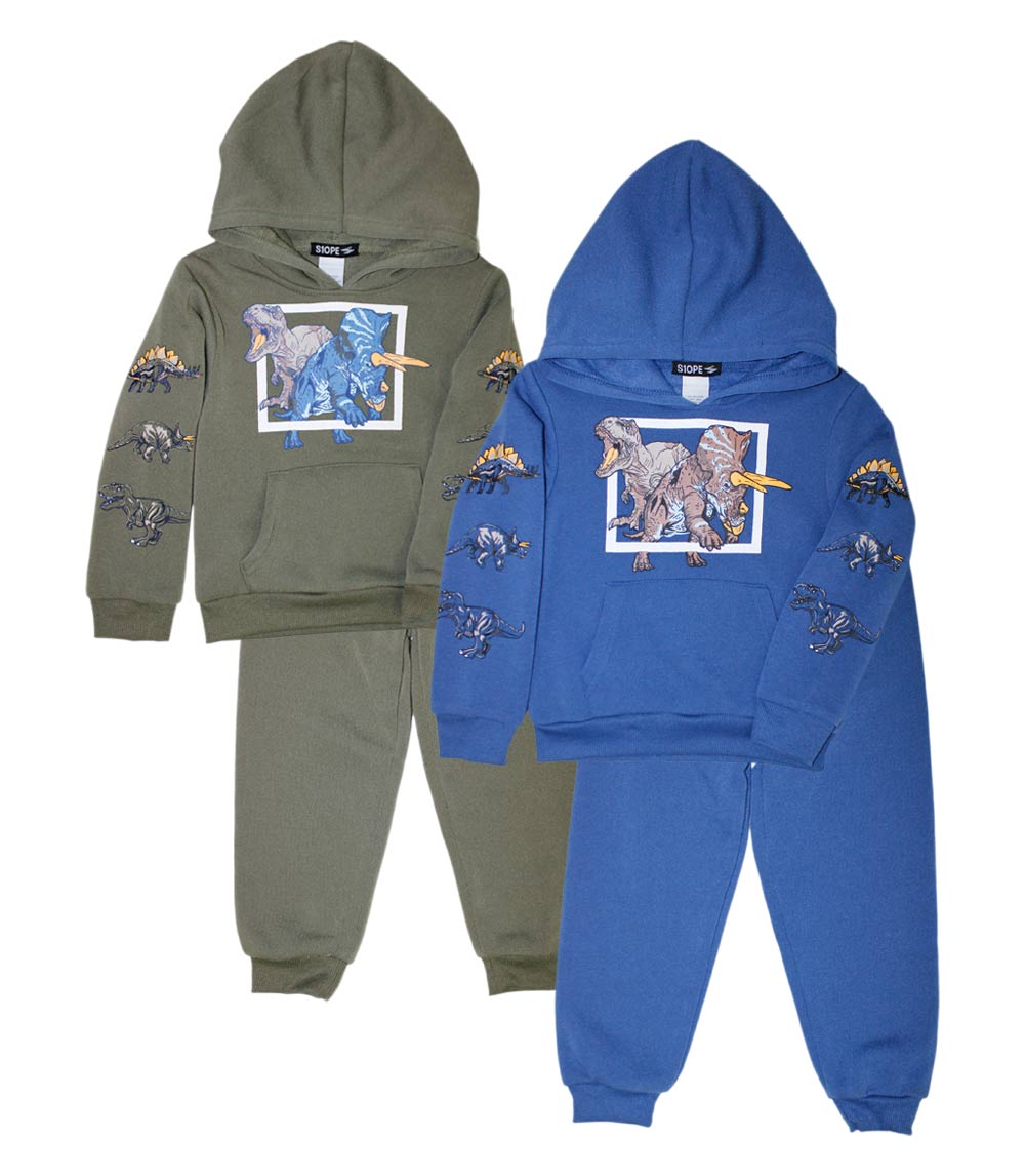 S1OPE Dinosaur Screen Hooded Pull Over W Kangaroo Pocket Jogset-8101604
