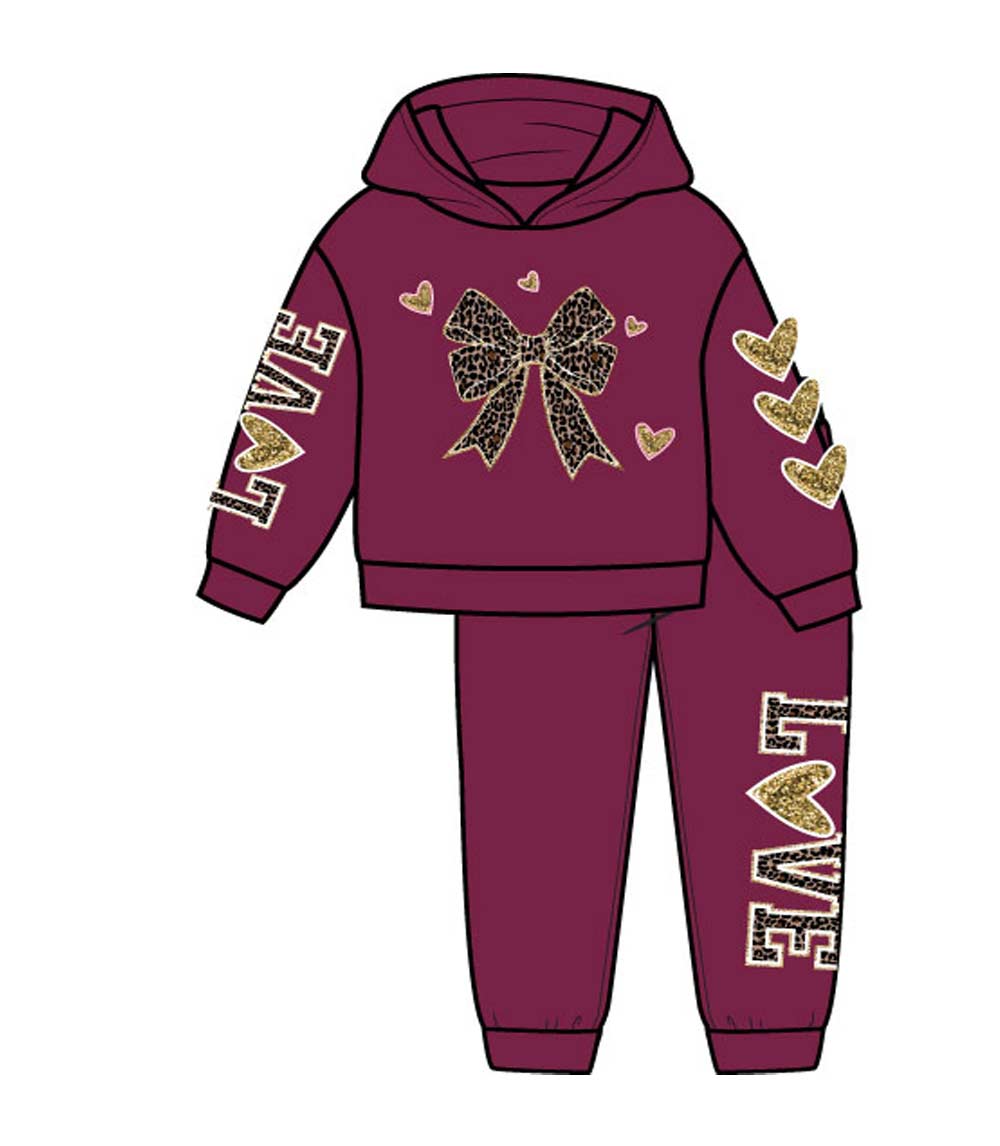 GIRLS PINK Love Screen & Leopard Bow Hoodie Jogger Set – 8606604