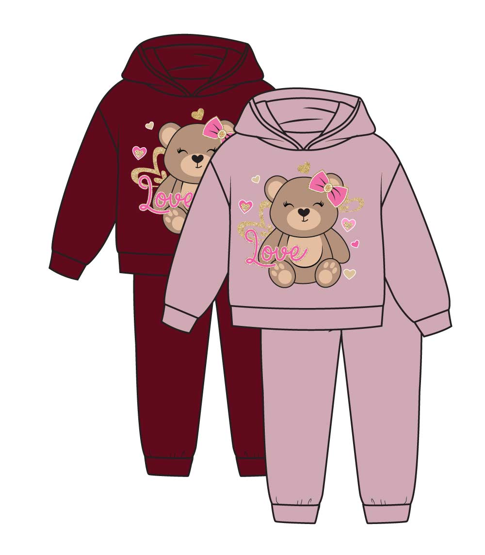 GIRLS PINK Teddy Bear Love Screen Hooded Pull Over Jogset-8615801