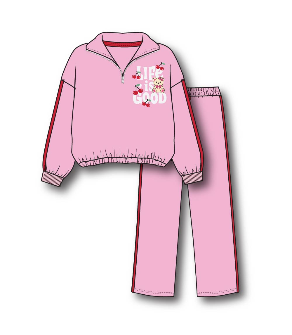 Conjunto deportivo con capucha y estampado de perro rosa para niña - 8618102