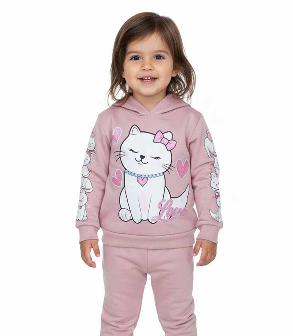 Conjunto deportivo con capucha y estampado de perro rosa para niña - 8618102