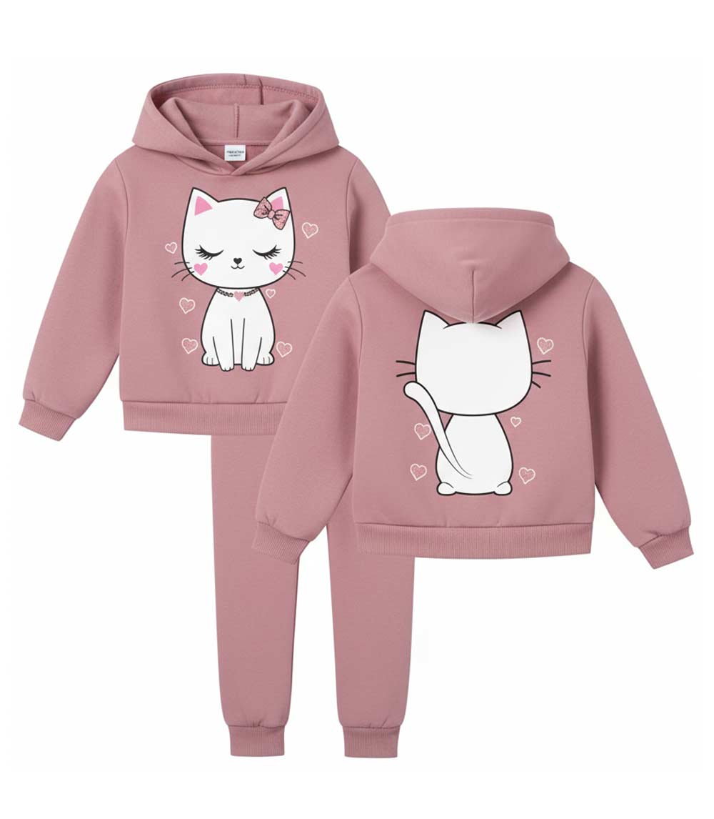 Girls “Kitty Cat” Screen Hoodie & Jogger Set – Pink (Ages 4–6X) – 8637004