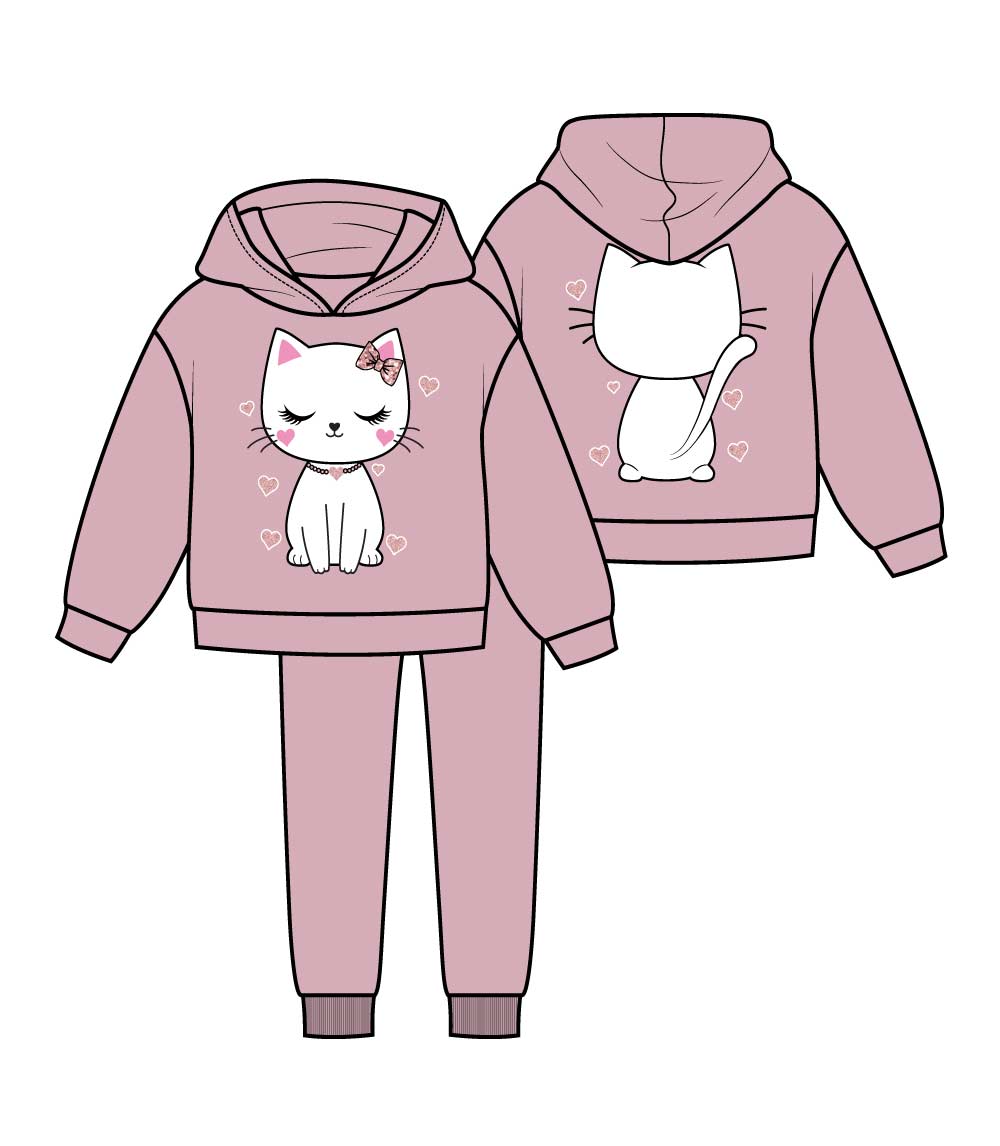 GIRLS PINK Kitty Cat Screen Hooded Pull Over Jogset-8637004