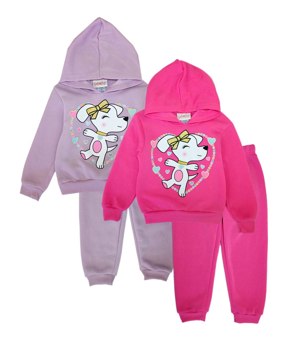 Conjunto deportivo con capucha y estampado de perro rosa para niña - 8618102