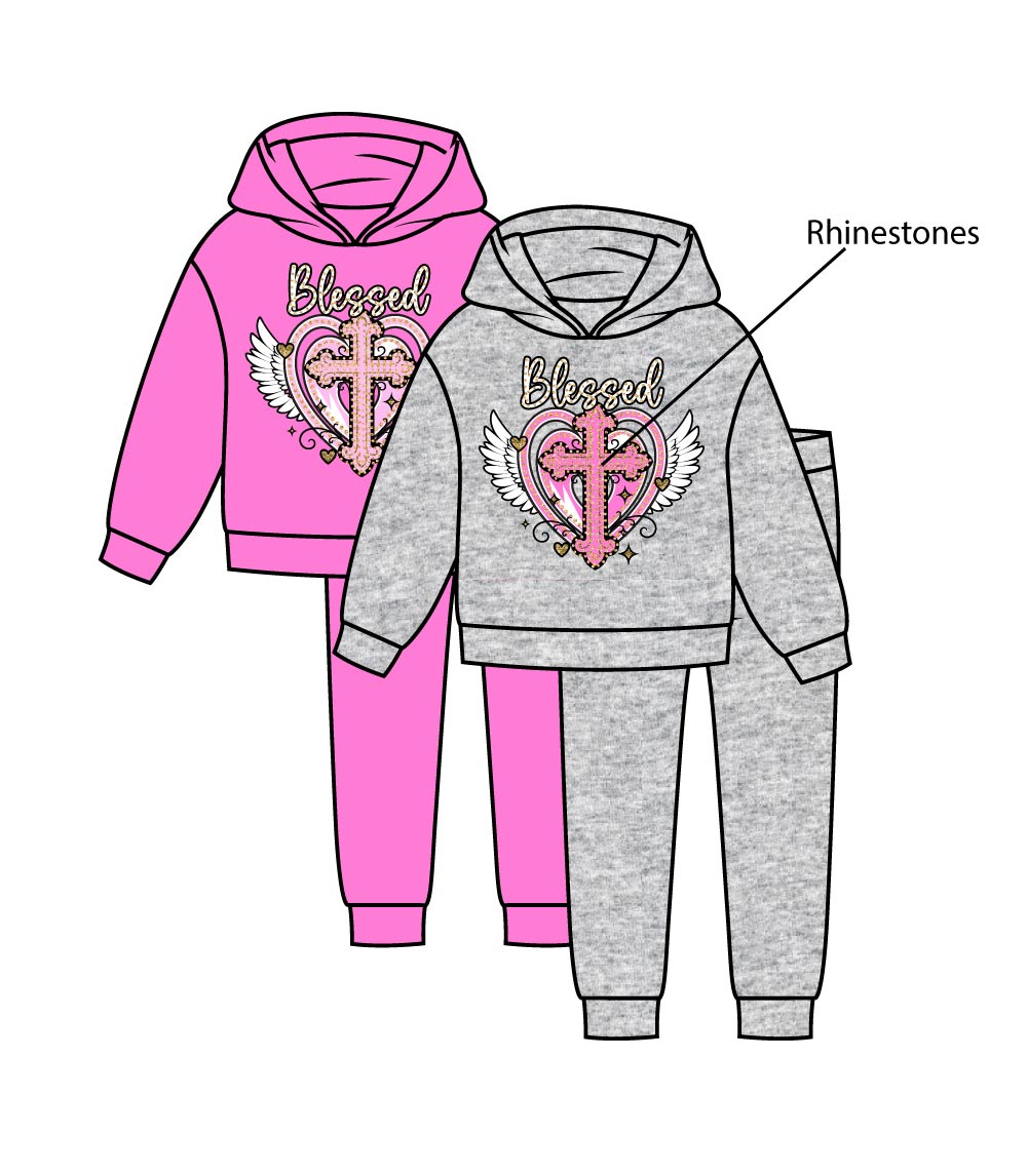 Conjunto deportivo con capucha y estampado de perro rosa para niña - 8618102