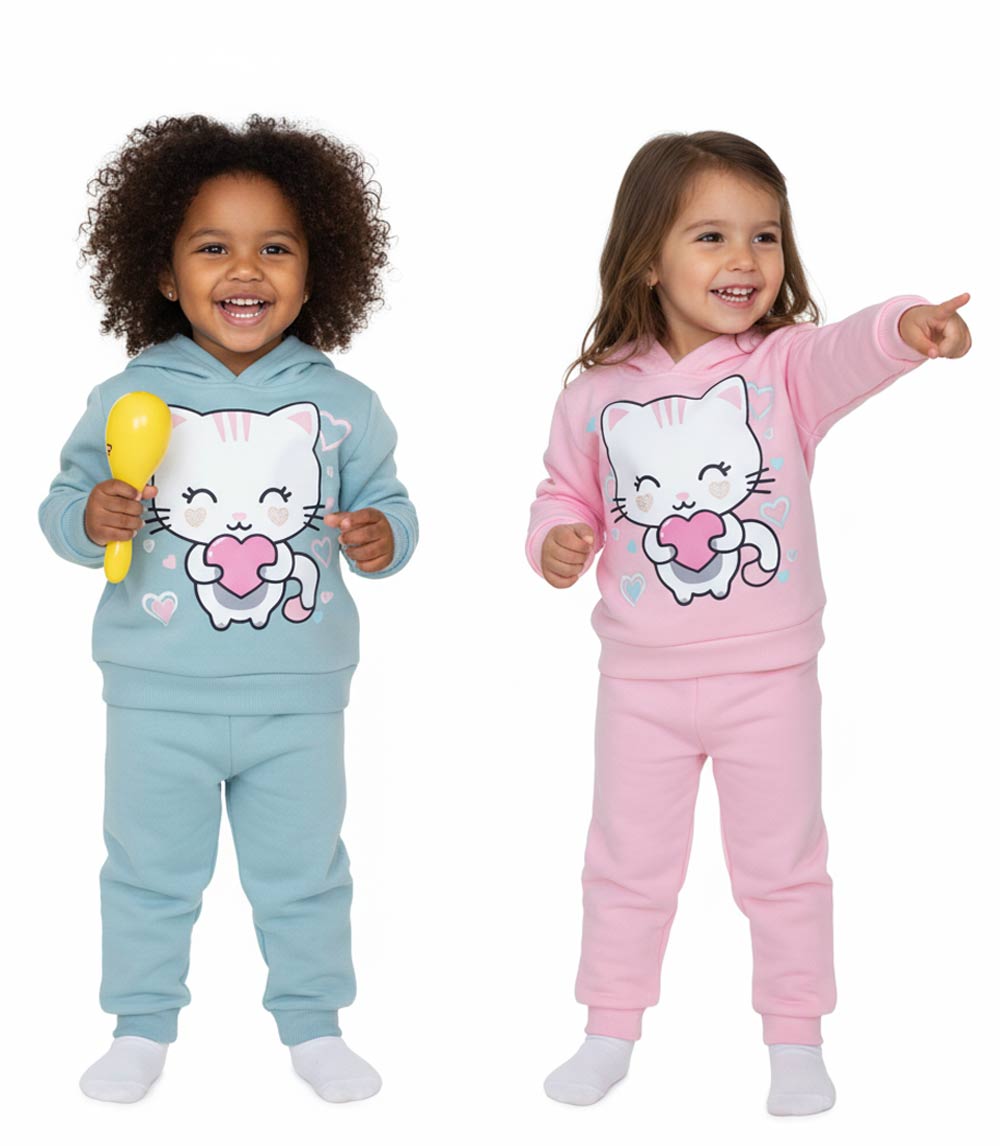 GIRLS PINK Kitty Cat Love Screen Hooded Pull Over Jogset-8691502
