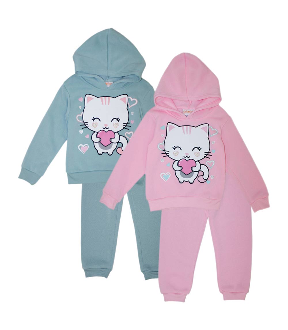 GIRLS PINK Kitty Cat Love Screen Hooded Pull Over Jogset-8691502