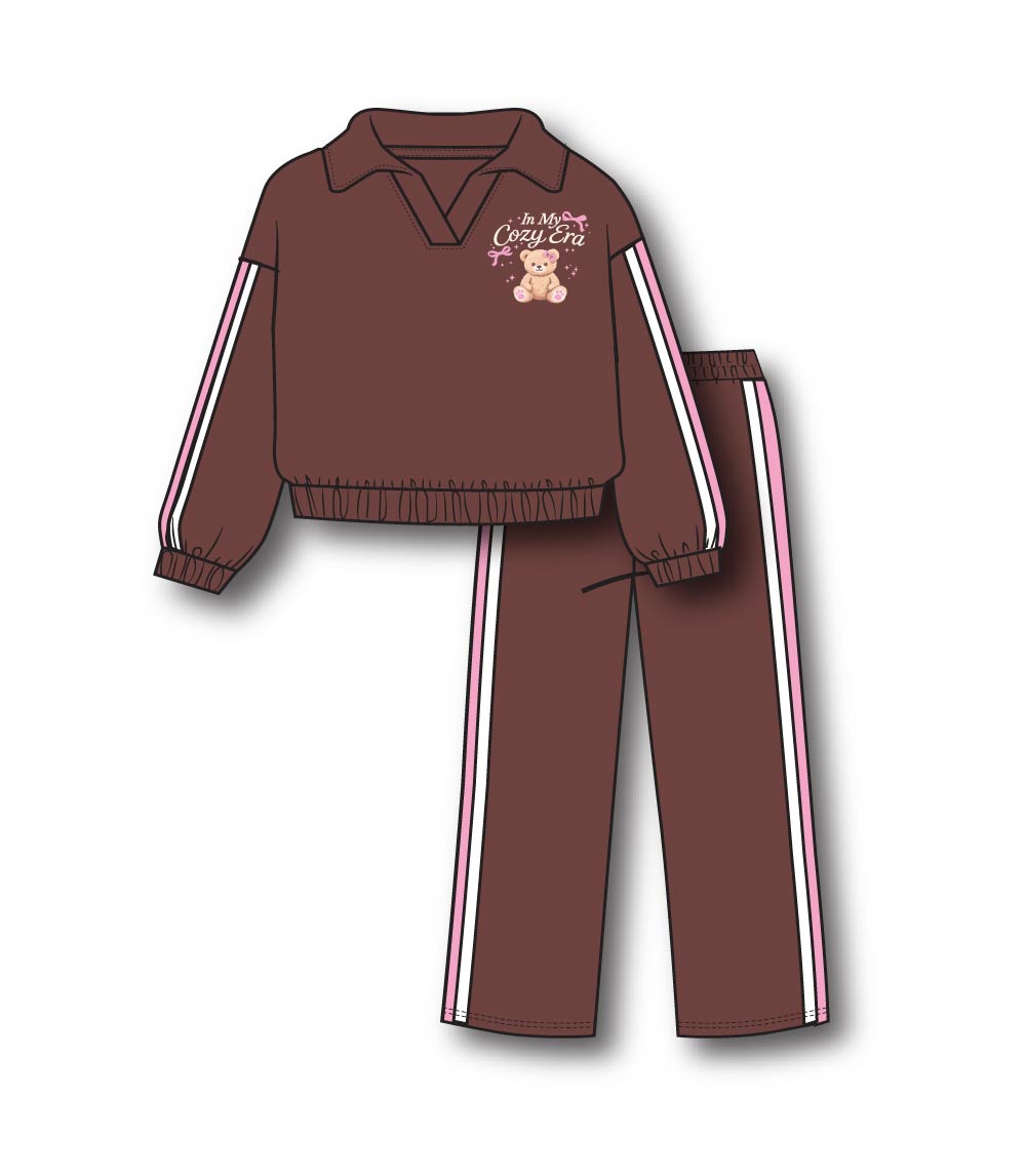 Conjunto deportivo con capucha y estampado de perro rosa para niña - 8618102