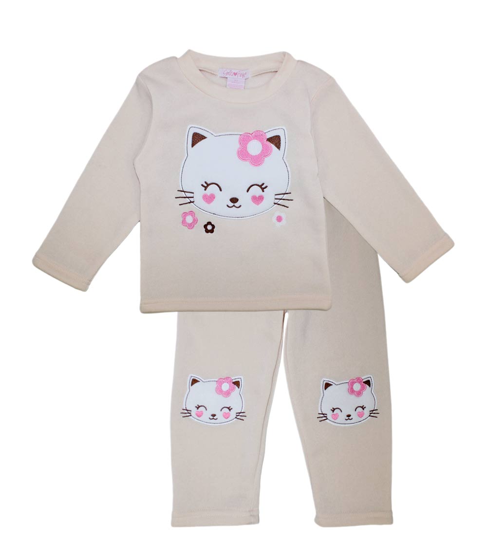 GIRLS PINK Cat Applique Crew Neck Jogset W Kneehits-8704802
