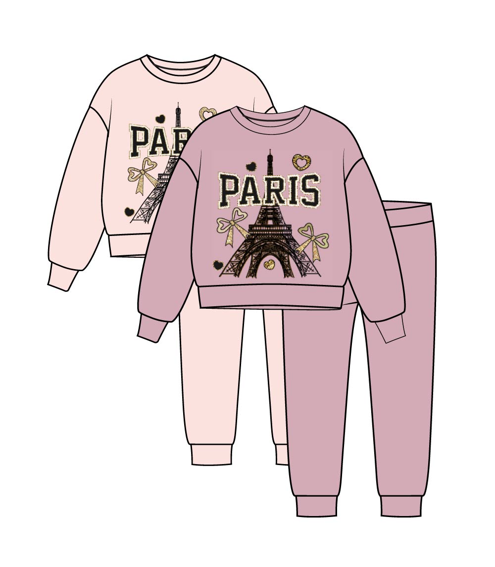 Conjunto deportivo rosa para niña con cuello redondo y apliques de unicornio y rodillas - 8711002