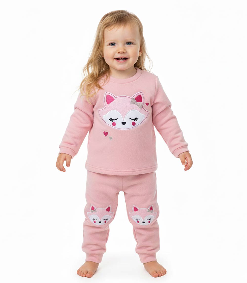 GIRLS PINK Fox Applique Crew Neck Jogset W Kneehits-8737502